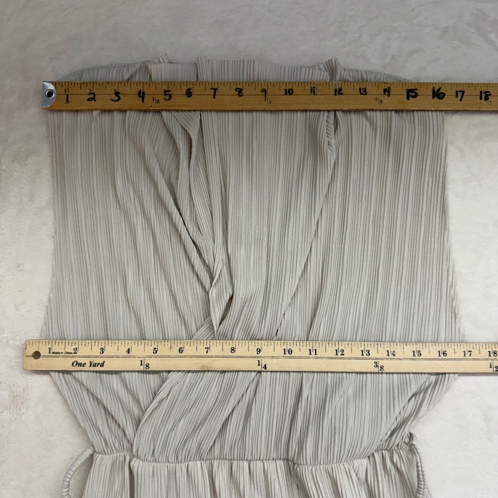 Zara Pleated Midi Dress Wrap V-Neck Belted Neutral Beige Minimalist Chic Size M